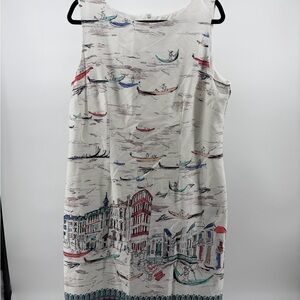 Leslie Fay Cotton Sleeveless White Mediterranean Multicolor Women’s Size 16